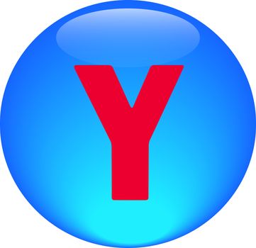 Alphabet icon symbol letter Y on blue spherical