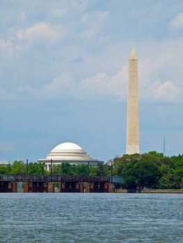 The Washington Monument and Jefferson Memorial in Washington DC as Seen from the Potomac River