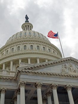 United States Capitol Building in Washington DC with American Flag