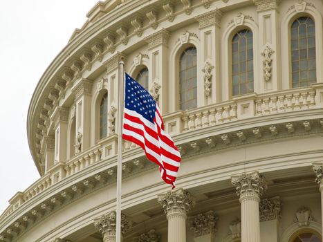 United States Capitol Building in Washington DC with American Flag