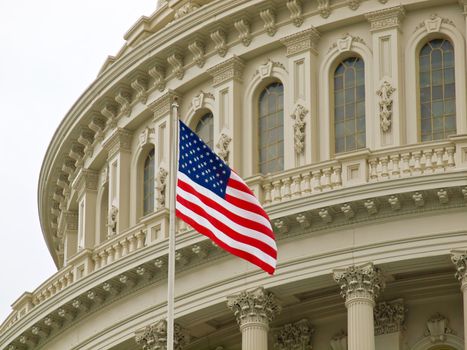 United States Capitol Building in Washington DC with American Flag