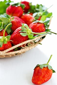 Fresh Strawberries in a bamboo basket