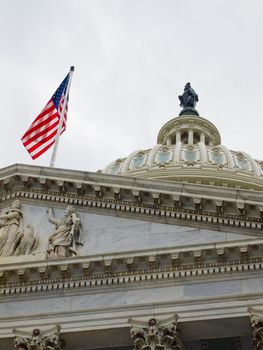 United States Capitol Building in Washington DC with American Flag