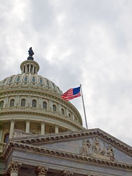 United States Capitol Building in Washington DC with American Flag