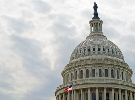 United States Capitol Building in Washington DC in Black & White and American Flag in Color