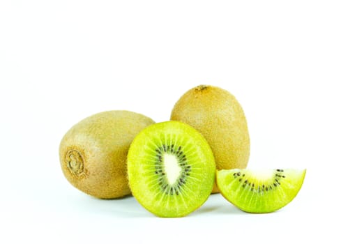 kiwi fruit and sliced segments isolated on white background