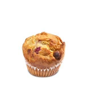 Fresh chocolate chip muffin close up.