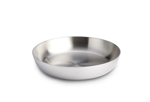 Bowl from stainless steel on white background