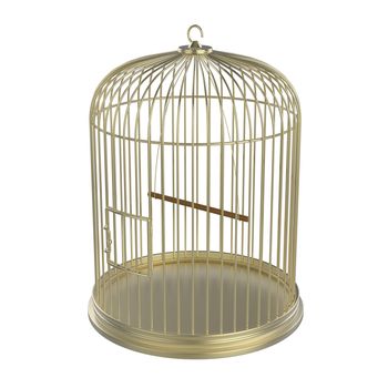Golden bird cage isolated on white background