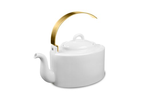 Modern metal teapot on a white background