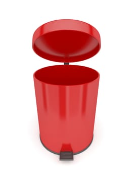 Open trash can on white background