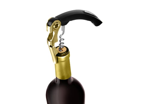 Cork-screw opening wine bottle