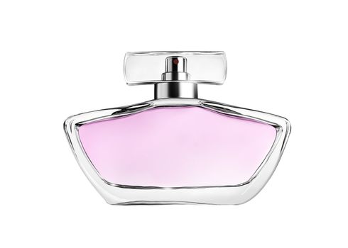 close-up bottle of perfume isolated on white