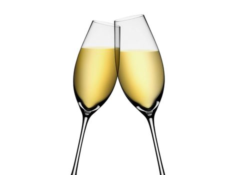Two glasses of champagne. Isolated on white background