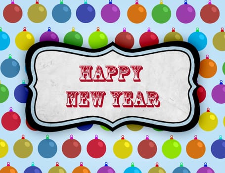 Happ New Year text with equipment for christamss tree
