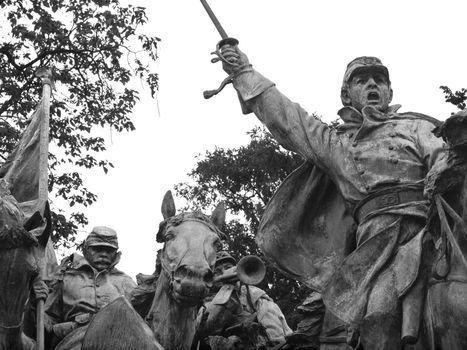 Civil War Memorial Statue at the U.S. Capitol Building in Washington DC in Black and White