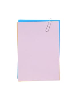 Blank note paper and paper-clip. Isolated