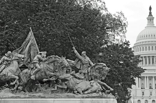 Civil War Memorial Statue at the U.S. Capitol Building in Washington DC in Black and White