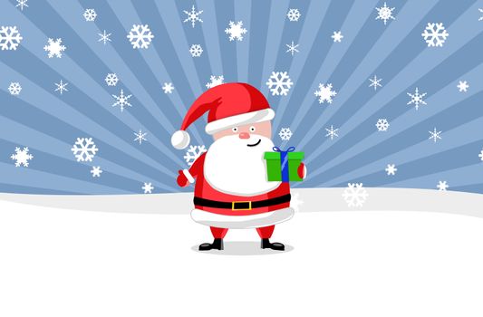 Santa ouside with a present