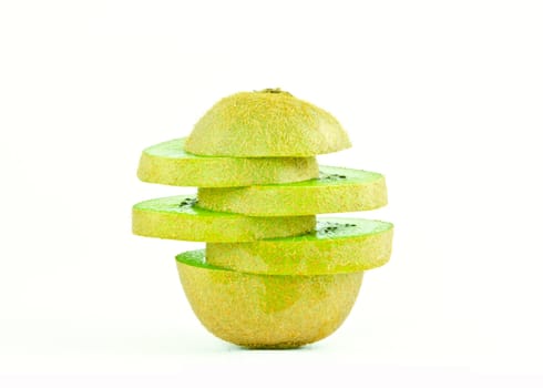 kiwi fruit and sliced segments isolated on white background