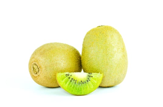 kiwi fruit and sliced segments isolated on white background