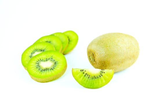 kiwi fruit and sliced segments isolated on white background