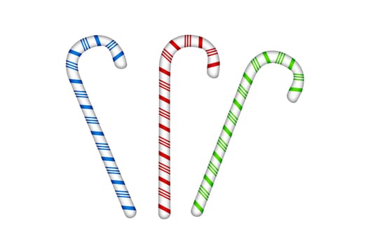 three colored candy cane isolated