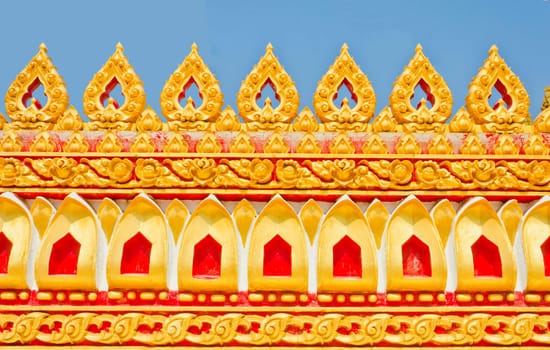 Golden pagoda at the Thai temple,
Buddha church at the Thai temple style