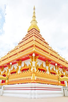 Golden pagoda at the Thai temple,
Buddha church at the Thai temple style