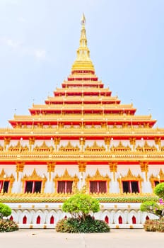 Golden pagoda at the Thai temple,
Buddha church at the Thai temple style