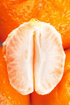 Closeup view of a slice of tangerine