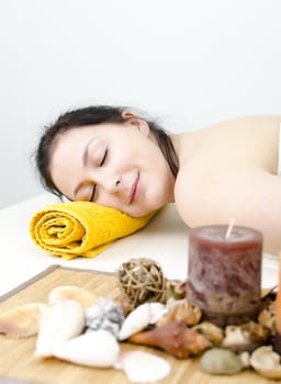Young beautiful caucasian girl in a spa center