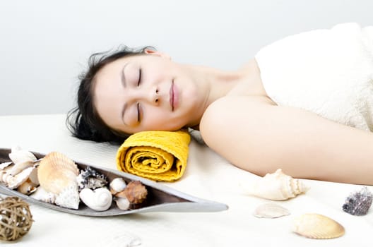 Young beautiful caucasian girl in a spa center
