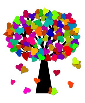 Colorful Valentines Day Heart Shape Leaves on Trees Illustration