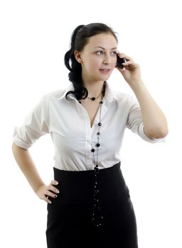 Business woman talking on the mobile phone, isolated on white background