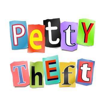 Illustration depicting cutout printed letters arranged to form the words petty theft.