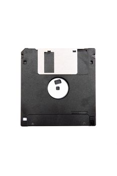 Back side of black floppy diskette isolated on white background.