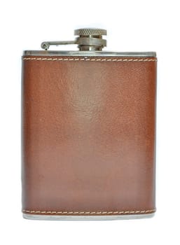 Brown hip flask isolated on white