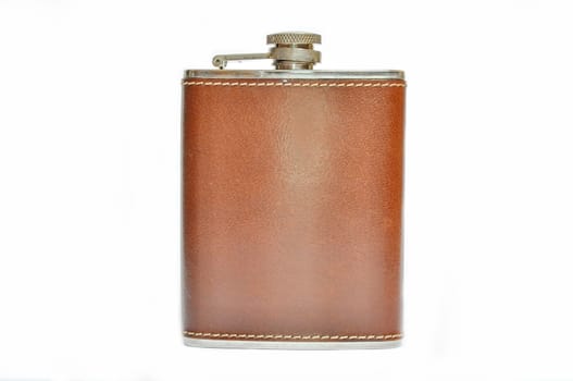 Brown hip flask isolated on white