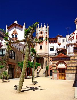 Church with beautiful architecture and garden. Lloret de Mar, Costa Brava, Spain.