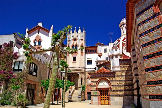 Church with beautiful architecture and garden. Lloret de Mar, Costa Brava Spain.