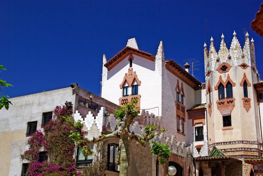 Church with beautiful architecture and garden. Lloret de Mar, Costa Brava, Spain.