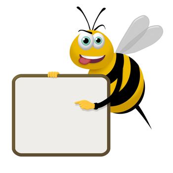 Illustration of a bee pointing to a sign it is holding