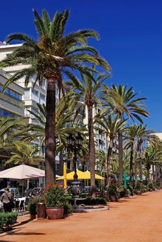 Lloret de Mar main alley on the seashore. Costa Brava, Spain.