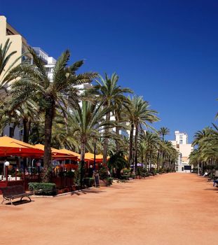 Lloret de Mar main alley on the seashore. Costa Brava, Spain.