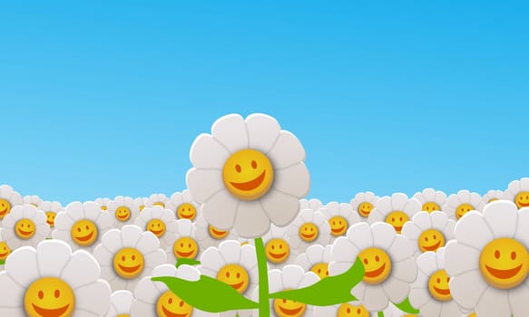 Illustration of a field of lots of happy Daisy flowers