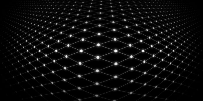 Abstract background of a warped grid with glowing white dots