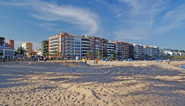 Cityscape of Lloret de Mar spanish town. Mediterranean sea.