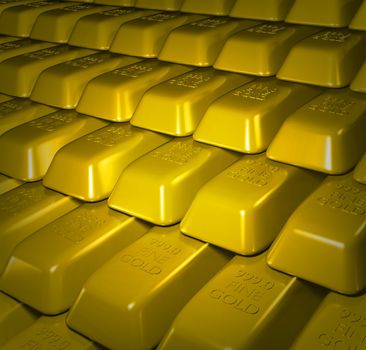 Illustration of lots of Gold bullion bars stacked