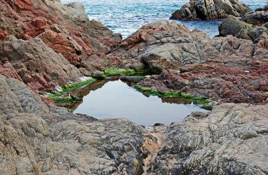 Rocks at the coastline. Mediterranean landscape.